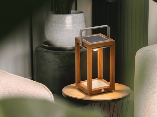 SUNS Tom lantaarn solar 16x17x28cm - Natural Teak/Camel Sand