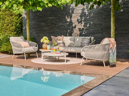 SUNS Dolce lounge tuinbank 2,5-zits 195cm - Camel Sand (incl. kussens Natural Gravel Fishbone)