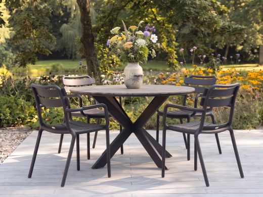 Forza Vico/Fidenza ø126cm dining tuinset 5-delig stapelbaar
