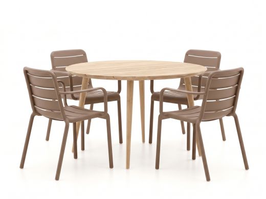 Forza Narni/ROUGH-K ø 115cm dining tuinset 5-delig stapelbaar