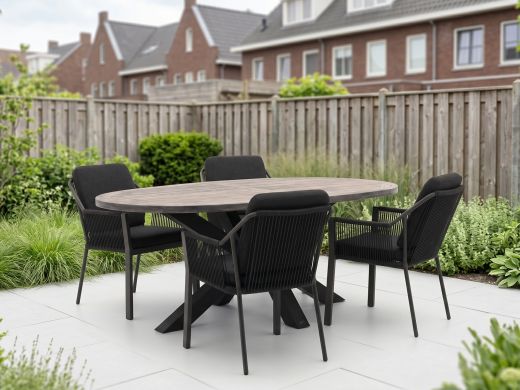 Tierra Outdoor Liv/ROUGH-Y Ellips 200cm dining tuinset 5-delig stapelbaar