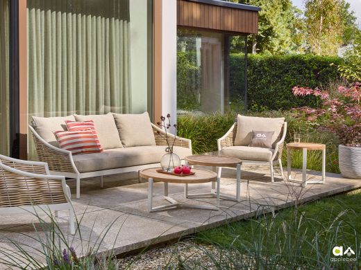Apple Bee Milou lounge tuinbank 3-zits 203cm - Oyster (Wicker = Golden Sand) (incl. kussens Cotton Flower)
