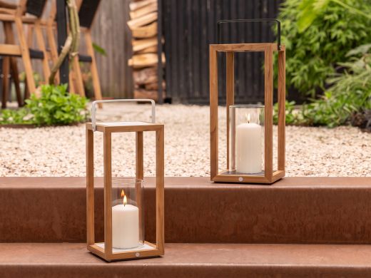 SUNS Sam lantaarn 20x22x53cm - Natural Teak/Matt White