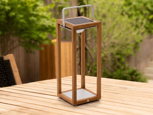 SUNS Tom lantaarn solar 21x22x54cm - Natural Teak/Matt White