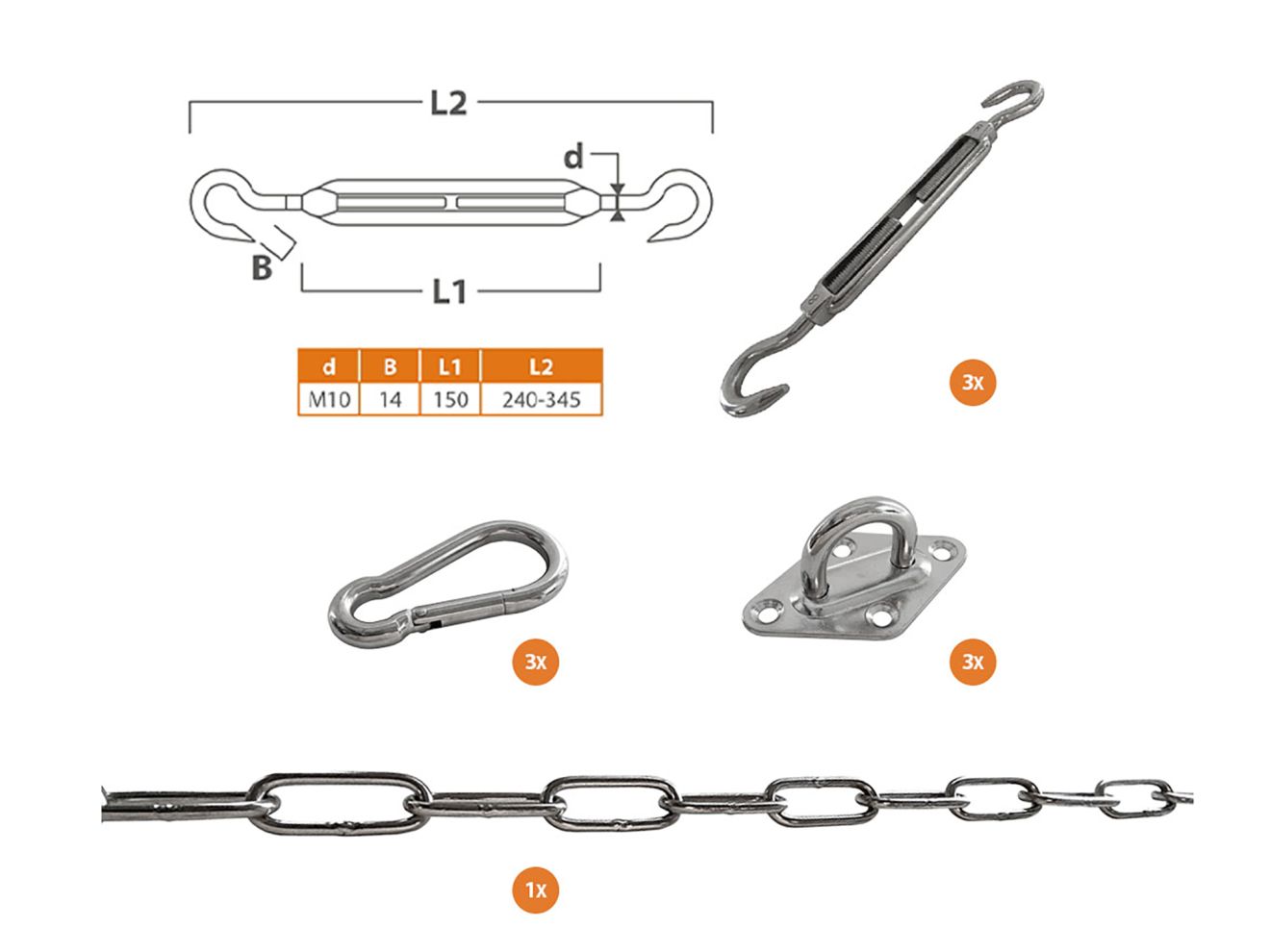 Shadow Comfort bevestigingsset t.b.v. schaduwdoek driehoek