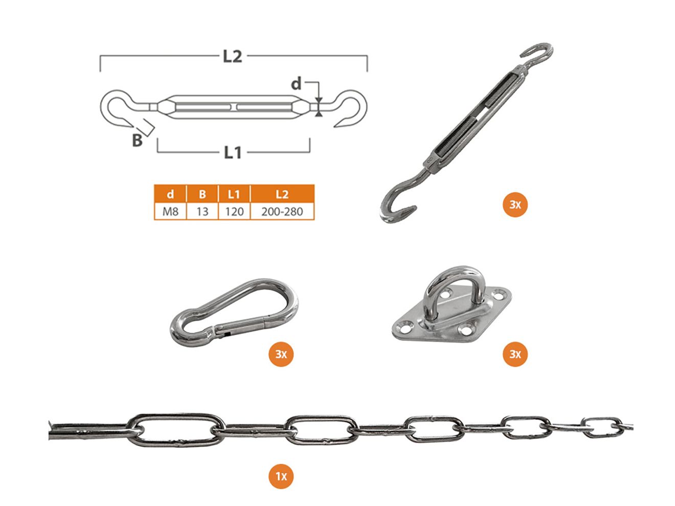 Shadow Comfort bevestigingsset t.b.v. schaduwdoek driehoek