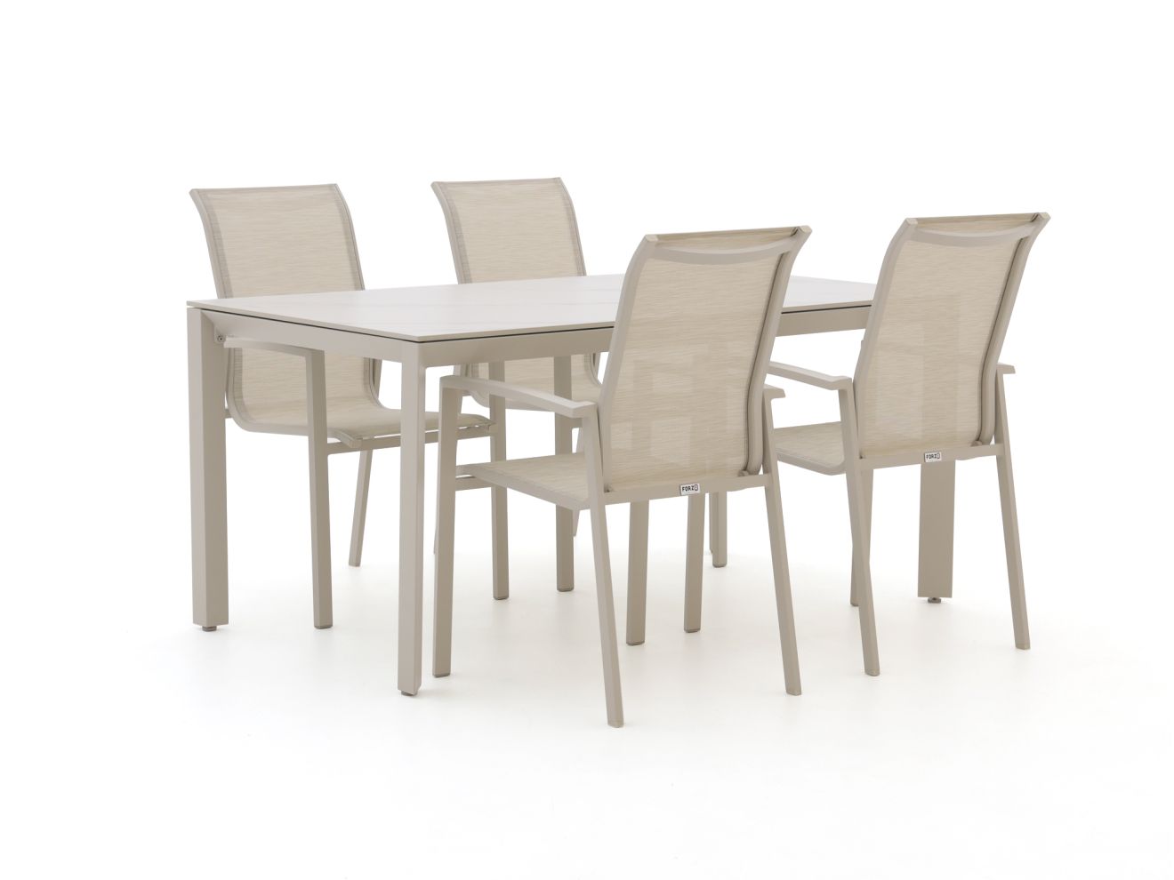 Bellagio tuinmeubelen Forza Centallo/Sestino 160cm dining tuinset 5-delig stapelbaar – Taupe