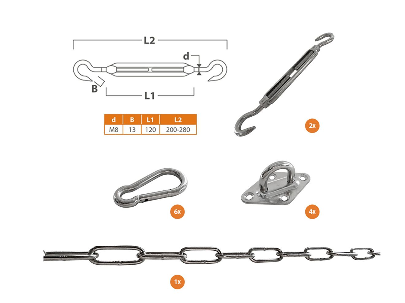 Shadow Comfort bevestigingsset t.b.v. schaduwdoek vierkant