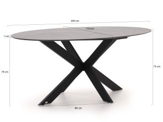 Bellagio Rumo/Furato ellips 200cm dining tuinset 7-delig stapelbaar