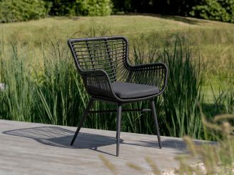 Intenso Asti dining tuinstoel - Zwart - Wicker (vlechtwerk)