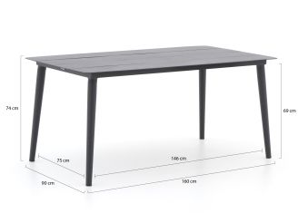 Bellagio Panaro/Sora 160cm dining tuinset 5-delig stapelbaar