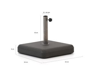 Parasolvoet 35kg beton - Vierkant/Antraciet voor buisdiktes ø25-44mm
