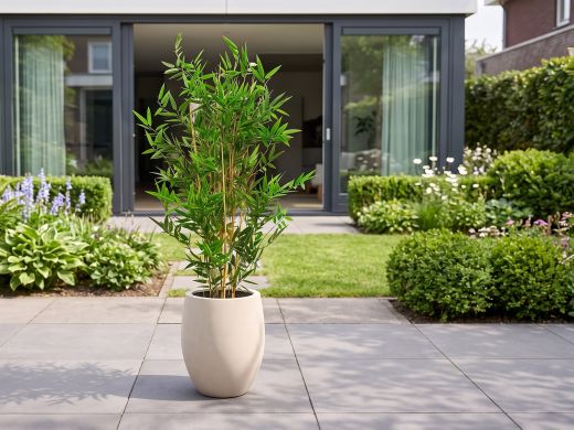Designplants/Luca Lifestyle Japanse Bamboe kunstplant (h:90cm) met Grigio Tall Balloon bloempot - Groen (UV bestendig) (bloempot = Antique White)