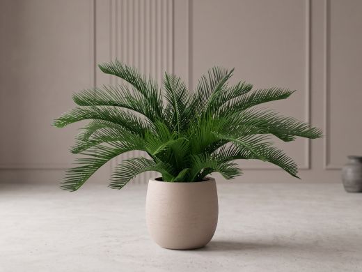 Designplants/Luca Lifestyle Cycas palm kunstplant (h:60cm) met Terreno Tall Balloon bloempot - Groen (UV Bestendig) (bloempot = Sand)