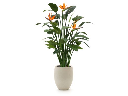 Designplants/Luca Lifestyle Strelitzia kunstplant (h:145cm) met Grigio Tall Balloon bloempot - Oranje (bloempot = Antique White)
