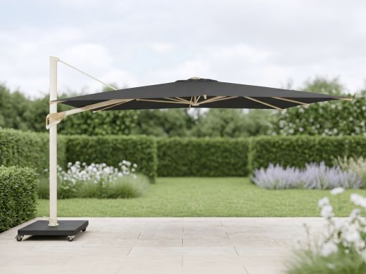 SUNS Novara zweefparasol 400x300cm - Charcoal Black (Frame = Camel Sand) (incl. 170kg voet)
