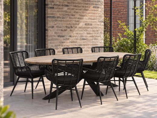 Intenso Asti/Rough-Y Ellips 280cm dining tuinset 9-delig