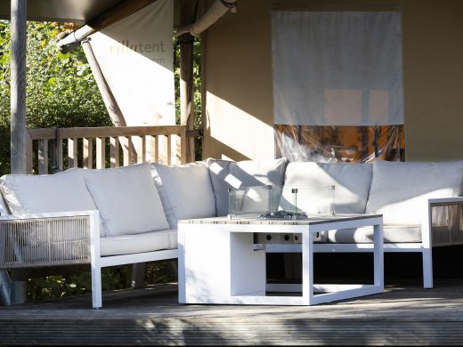 Cosiraw lounge vuurtafel 120x80x55cm - White (Blad = Old Teak Greywash) (incl. glas)