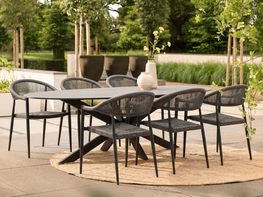 Manifesto Belpasso/Furato ellips 200cm dining tuinset 7-delig stapelbaar