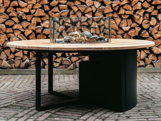 Cosiloft lounge vuurtafel ø120cm (h: 50cm) - Charcoal (Blad = Teak) (incl. glas)