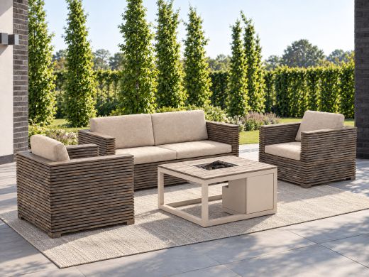 ROUGH-C/Cosiraw stoel-bank loungeset met vuurtafel 4-delig