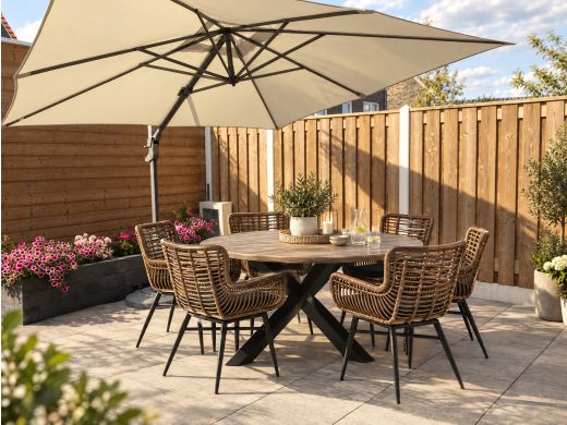 Intenso Asti/Rough-Y Ø150cm dining tuinset 6-delig