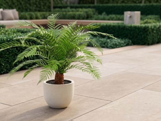 Designplants/Luca Lifestyle Alsophillia varen kunstplant (h:80cm) met Grigio New Egg bloempot - Groen (UV Bestendig) (bloempot = Antique White)