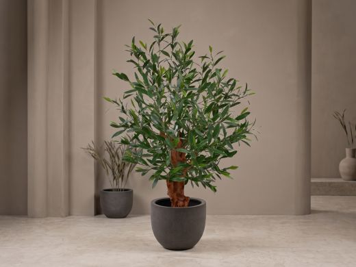 Designplants/Luca Lifestyle olijf Bonsai kunstplant (h:90cm) met Grigio New Egg bloempot - Groen (UV bestendig) (bloempot = Natural Concrete)