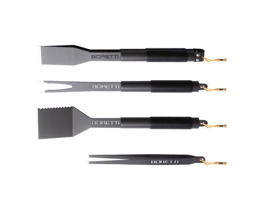 Boretti barbecue grill gereedsschapsset 4-delig (tang, spatel, vork, pincet) - Antraciet