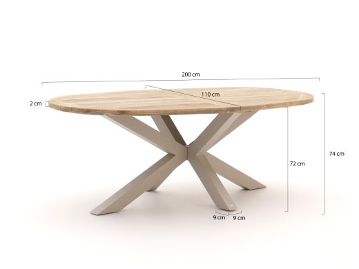 Bellagio Panaro/ROUGH-Y Ellips 200cm dining tuinset 5-delig stapelbaar