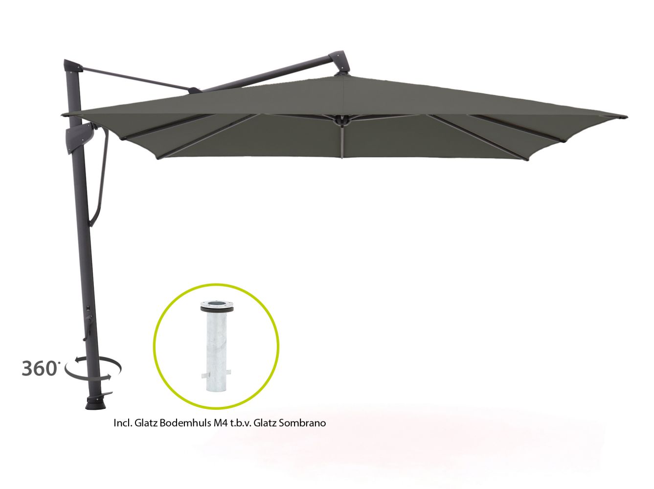 hier Kraan zuiverheid Glatz Sombrano S+ Easy zweefparasol 350x350cm - Antraciet (155) (incl.  bodemhuls M4 en parasol beschermhoes) - Kees Smit
