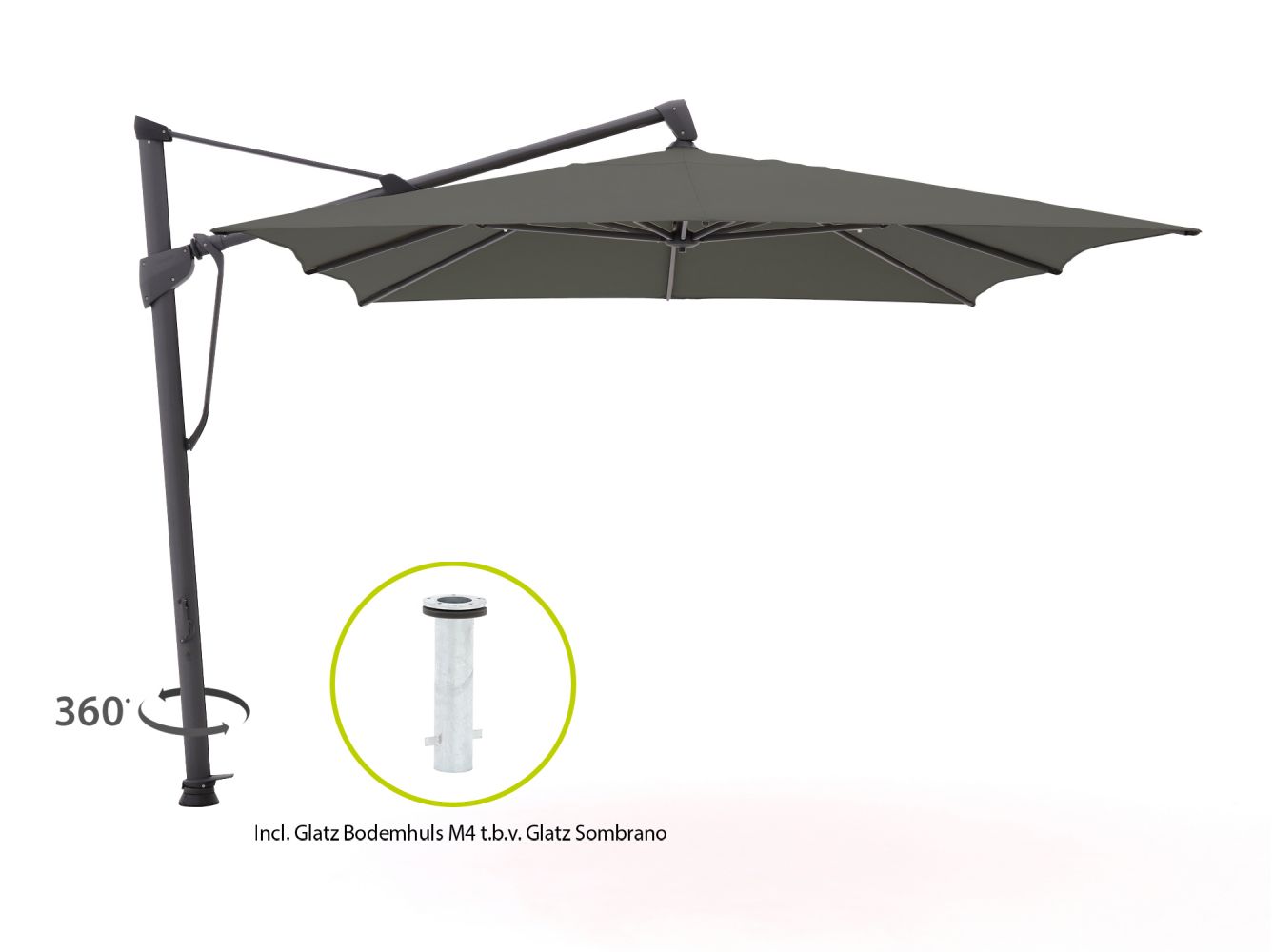 zak onderschrift Ongeautoriseerd Glatz Sombrano S+ Easy zweefparasol 400x300cm - Antraciet (155) (incl.  bodemhuls M4 en parasol beschermhoes) - Kees Smit
