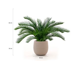 Designplants/Luca Lifestyle Cycas palm kunstplant (h:60cm) met Terreno Tall Balloon bloempot - Groen (UV Bestendig) (bloempot = Sand)