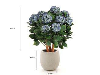 Designplants/Luca Lifestyle Hortensia kunstplant (h:80cm) met Grigio Balloon bloempot - Blauw (UV bestendig) (bloempot = Antique White)