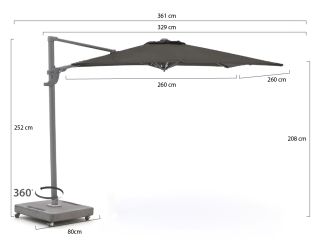 Shadowline Francisco zweefparasol 260x260cm - Charcoal Black (incl. voet 160kg verrijdbaar) (incl. kruisvoet, excl. tegels) (incl. beschermhoes)