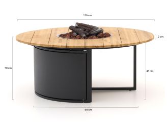 Cosiloft lounge vuurtafel ø120cm (h: 50cm) - Charcoal (Blad = Teak)