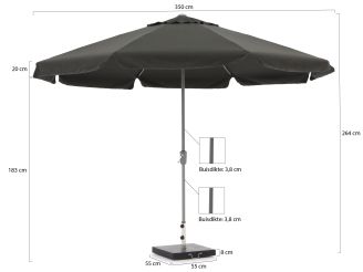 Shadowline Aruba parasol ø 350cm - Charcoal Black (incl. 60 kg voet) (incl. beschermhoes)