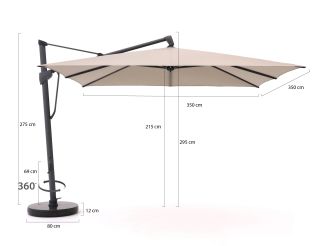 Glatz Sombrano S+ Easy zweefparasol 350x350cm - Taupe (151) (incl. Shadowline voet 140 kg) (incl.hoes) (Frame = Antraciet)
