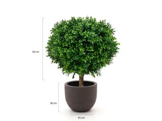 Designplants/Luca Lifestyle Buxus bol kunstplant (h:50cm) met Terreno New Egg bloempot - Groen (UV bestendig) (bloempot = Ash Brown)