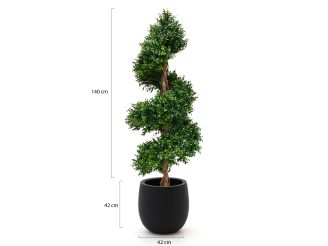 Designplants/Luca Lifestyle Buxus spiraal kunstboom (h:140cm) met Grigio Balloon bloempot - Groen (UV bestendig) (bloempot = Anthracite)