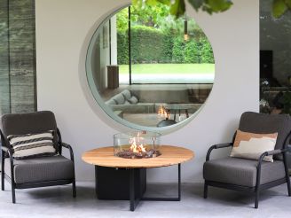 Cosiloft lounge vuurtafel ø120cm (h: 50cm) - Charcoal (Blad = Teak) (incl. glas)