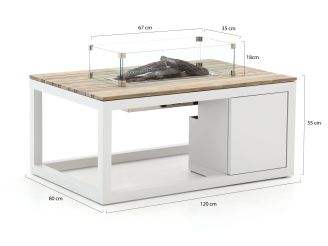 Cosiraw lounge vuurtafel 120x80x55cm - White (Blad = Old Teak Greywash) (incl. glas)