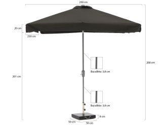 Shadowline Aruba parasol 250x250cm - Charcoal Black (incl. 50 kg voet) (incl. beschermhoes)