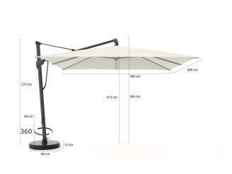 Glatz Sombrano S+ Easy zweefparasol 300x300cm - Ecru (158) (incl. Shadowline voet 140 kg) (incl.hoes) (Frame = Antraciet)