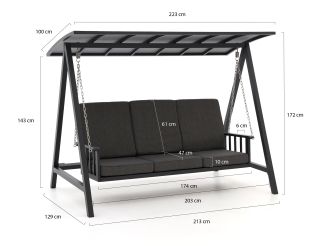 Manifesto Montalo schommelbank 213cm - Charcoal (incl. kussens)