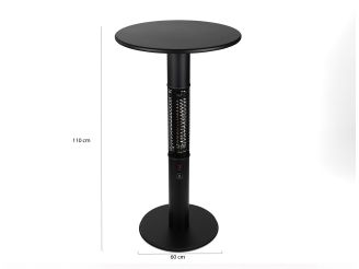 Monti HeatLine Vibe bartafel met terrasverwarmer 1500W ø60cm (h: 110cm) - Black
