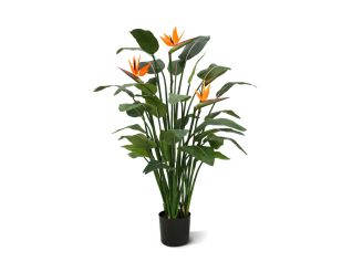 Designplants/Luca Lifestyle Strelitzia kunstplant (h:145cm) met Ruvido Combi bloempot - Oranje (bloempot = Ash Brown)