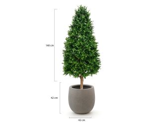 Designplants/Luca Lifestyle Buxus tower kunstplant (h:140cm) met Grigio Balloon bloempot - Groen (UV bestendig) (bloempot = Natural Concrete)