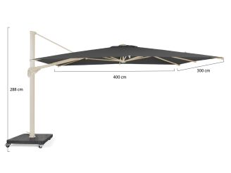 SUNS Novara zweefparasol 400x300cm - Charcoal Black (Frame = Camel Sand) (incl. 170kg voet)
