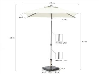 Shadowline Push-up parasol 210x150cm - Light Grey (incl. 35 kg voet) (incl. beschermhoes)